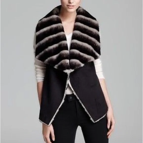 Sam Edelman Clara Faux Chinchilla Fur and Suede Vest - Picture 1 of 12